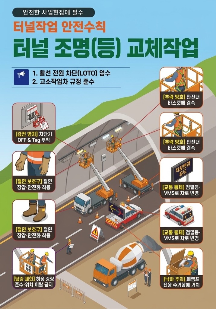 Tunnel work safety rules - Tunnel lighting replacement work